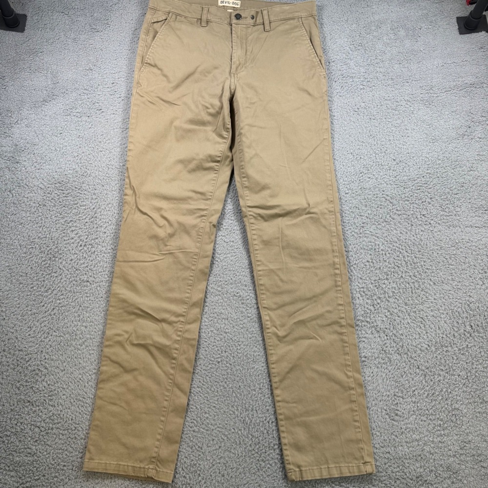 Devil-Dog Dungarees Mens Slim Chino Khaki Tan‎ Stretch Pants 32x33 Flat Front